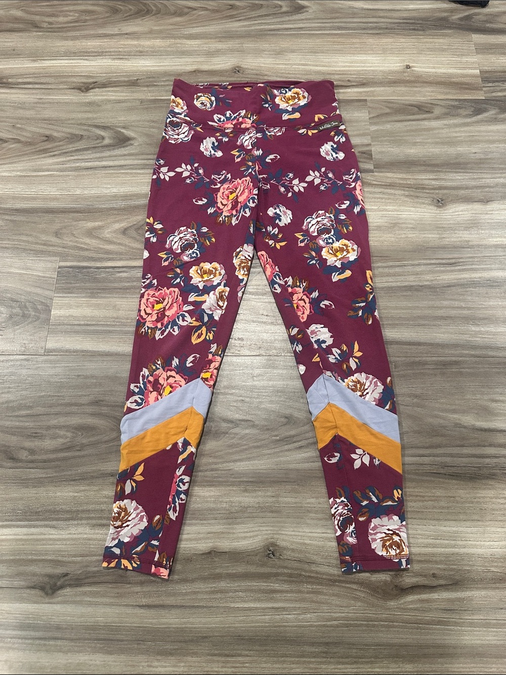 Matilda Jane Burgundy Floral Leggings with Mustard & Light Gray Accents size s